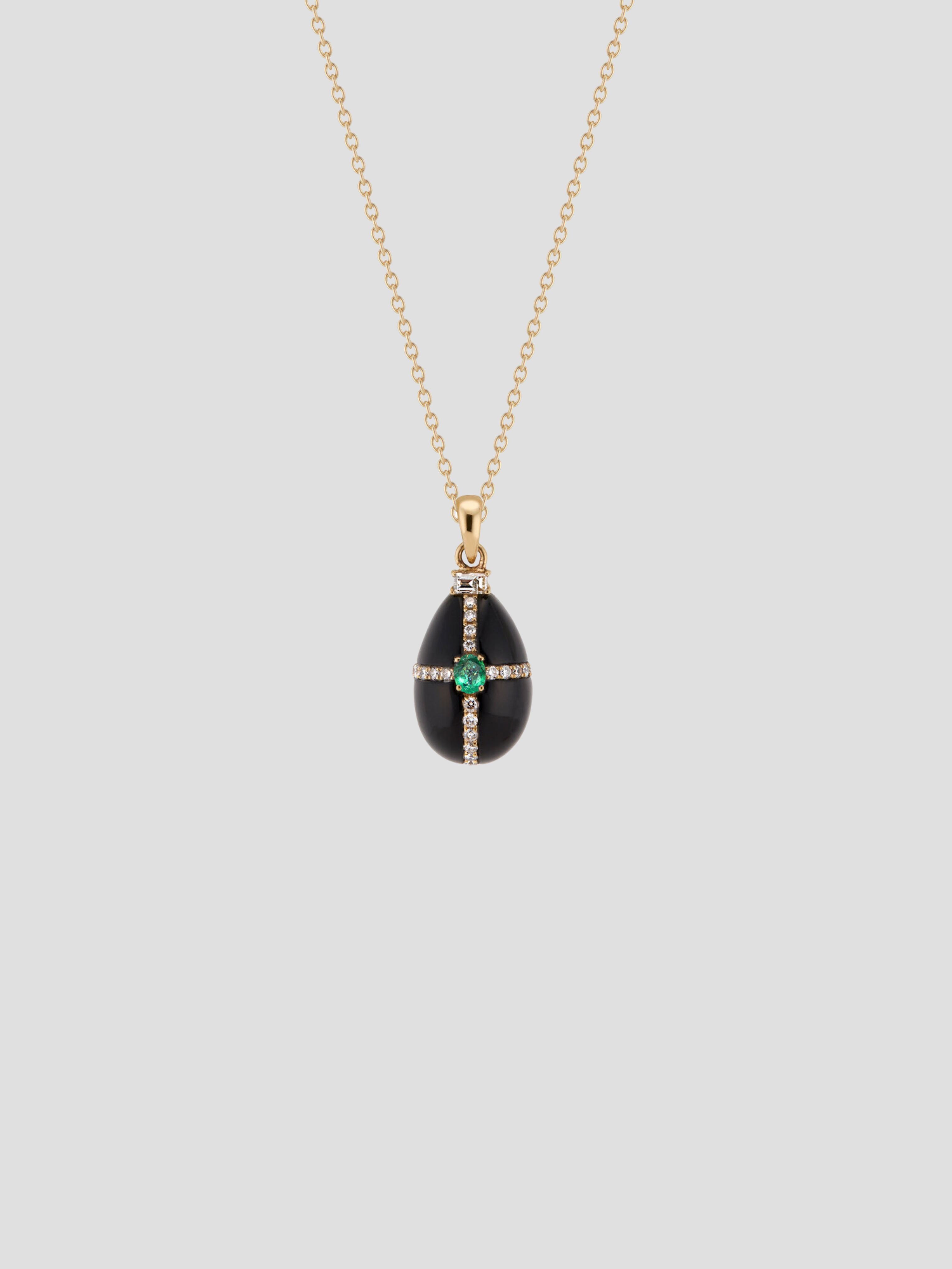 Yellow Gold Diamond Onyx and Emerald Egg Charm Pendant,Ri Noor,- Fivestory New York