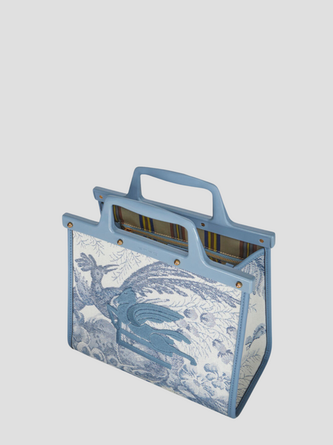 Light Blue Logo Tote with Canvas Shoulder Strap,ETRO,- Fivestory New York