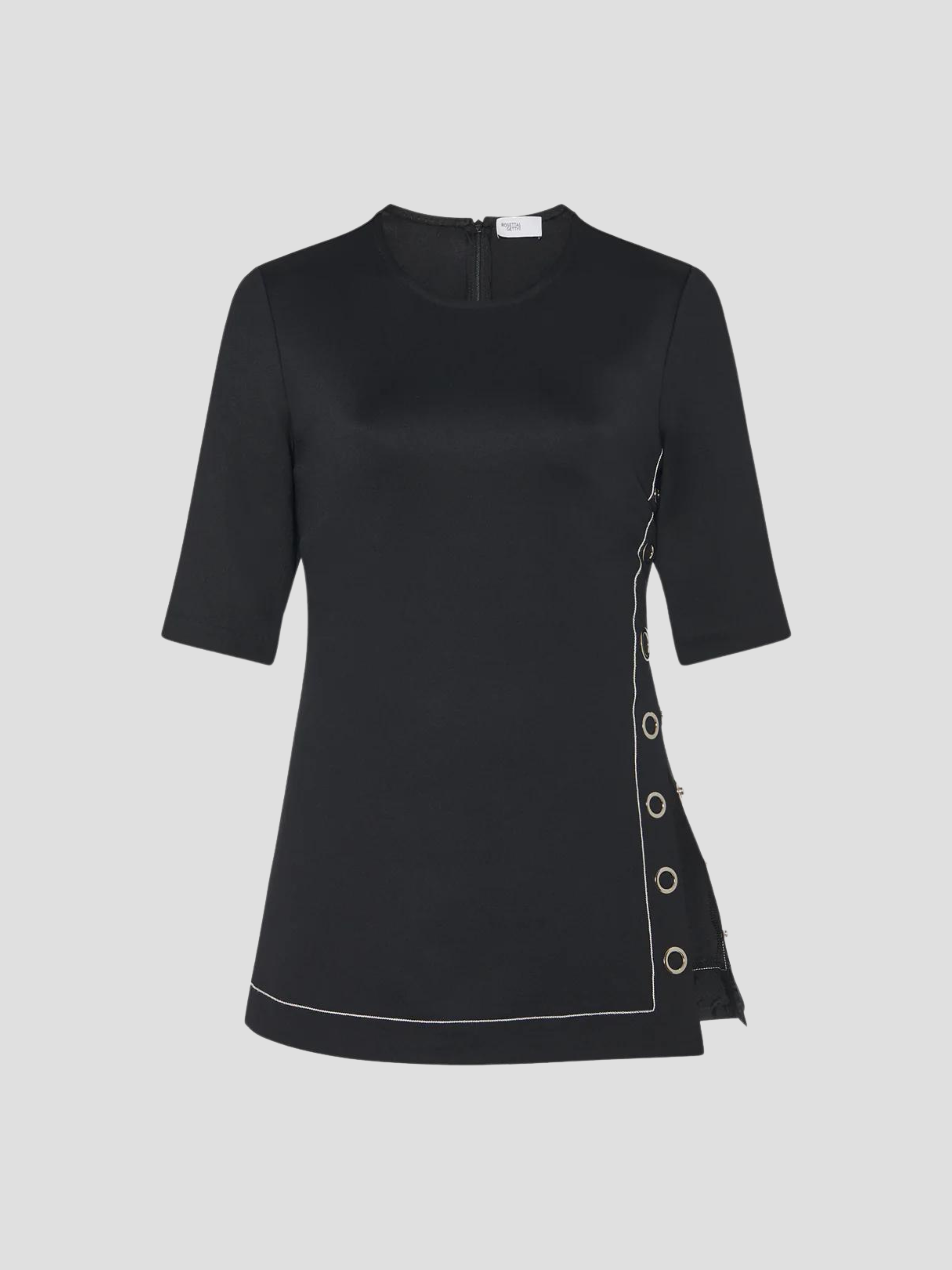 Short Sleeve Snap Top in Black,Rosetta Getty,- Fivestory New York