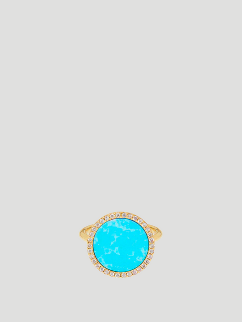 14k Yellow Gold with Turquoise Inlay & Diamond Perimeter Ring,Ali Grace Jewelry,- Fivestory New York