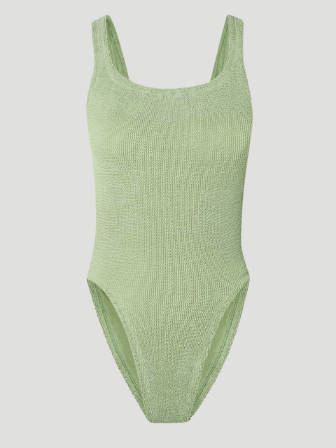 Polly Sage Halter Crinkle Knit One-Piece Swimsuit,Hunza G,- Fivestory New York