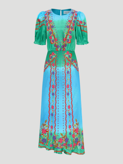 Vida-D Border Printed Silk Midi Dress,Saloni,- Fivestory New York