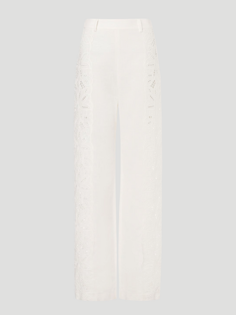 White Embroidered Straight Leg Pant,Alberta Ferretti,- Fivestory New York