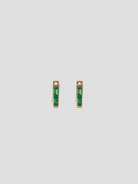 Rose Gold Chubby Square Huggie Earrings w/ Emerald Baguettes,Ri Noor,- Fivestory New York