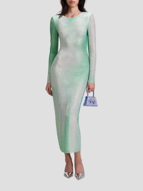 Contour Print Midi Dress in Green,Self Portrait,- Fivestory New York