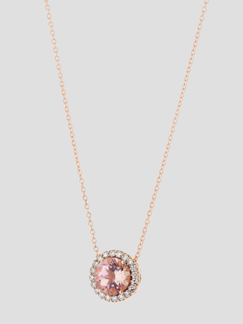 Stone Halo Necklace in Pink Gold/Diamond/Pink Tourmaline,Selim Mouzannar,- Fivestory New York