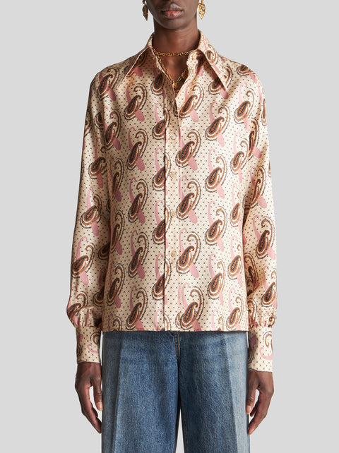 Multi-Print Silk Shirt in Ivory,Etro,- Fivestory New York