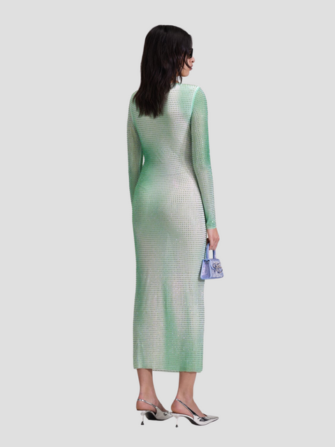 Contour Print Midi Dress in Green,Self Portrait,- Fivestory New York