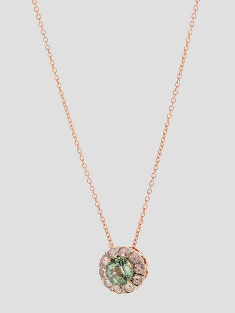 Stone Halo Necklace in Pink Gold/Diamond/Green Tourmaline,Selim Mouzannar,- Fivestory New York