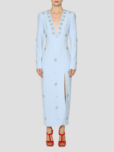 Sky Blue Aurore Deep V-Neck Slit Dress,Huishan Zhang,- Fivestory New York