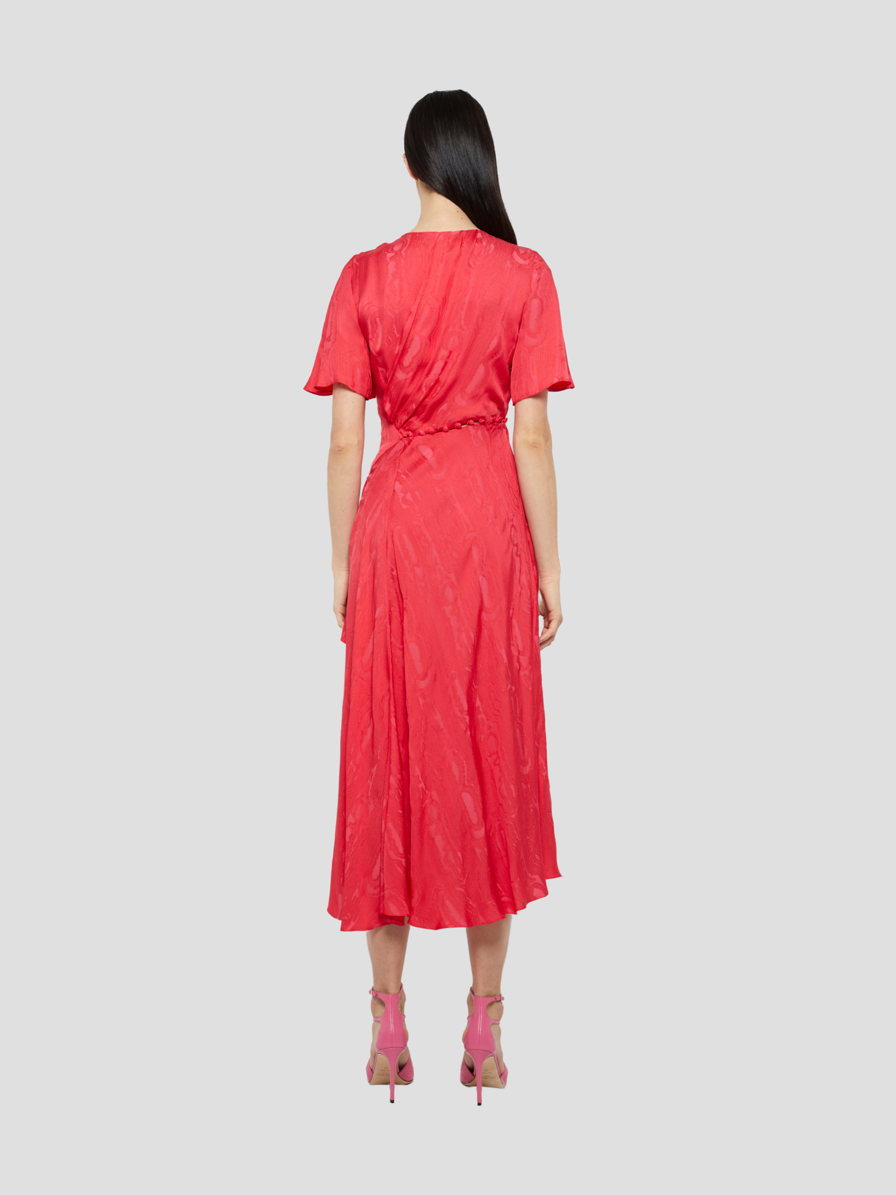 Red Flutter Sleeve Cut-Out Dress,PRABAL GURUNG,- Fivestory New York