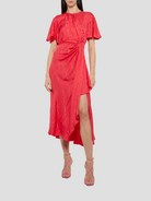 Red Flutter Sleeve Cut-Out Dress,PRABAL GURUNG,- Fivestory New York