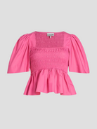 Pink Cotton Poplin Open-Neck Smock Blouse,Ganni,- Fivestory New York