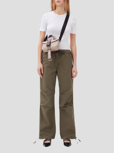 Washed Cotton Canvas Draw String Pants,Ganni,- Fivestory New York