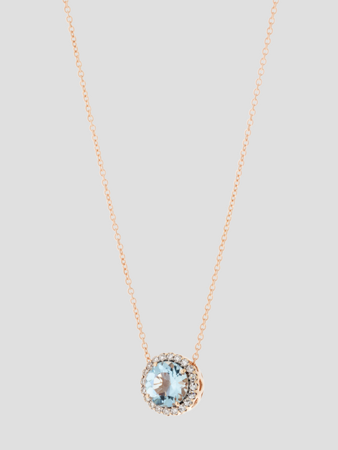 Stone Halo Necklace in Pink Gold/Diamond/Aquamarine,Selim Mouzannar,- Fivestory New York