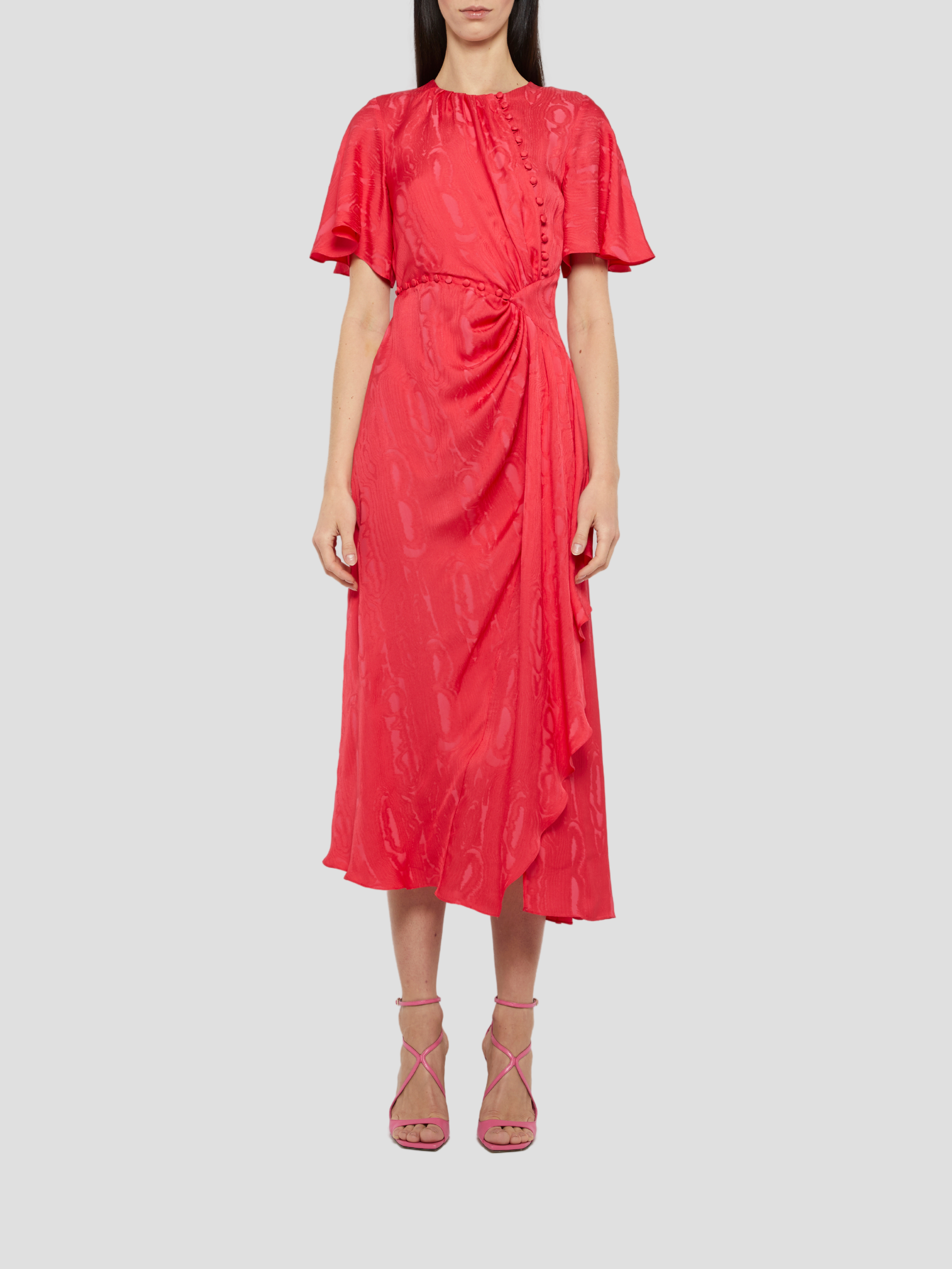 Red Flutter Sleeve Cut-Out Dress,PRABAL GURUNG,- Fivestory New York