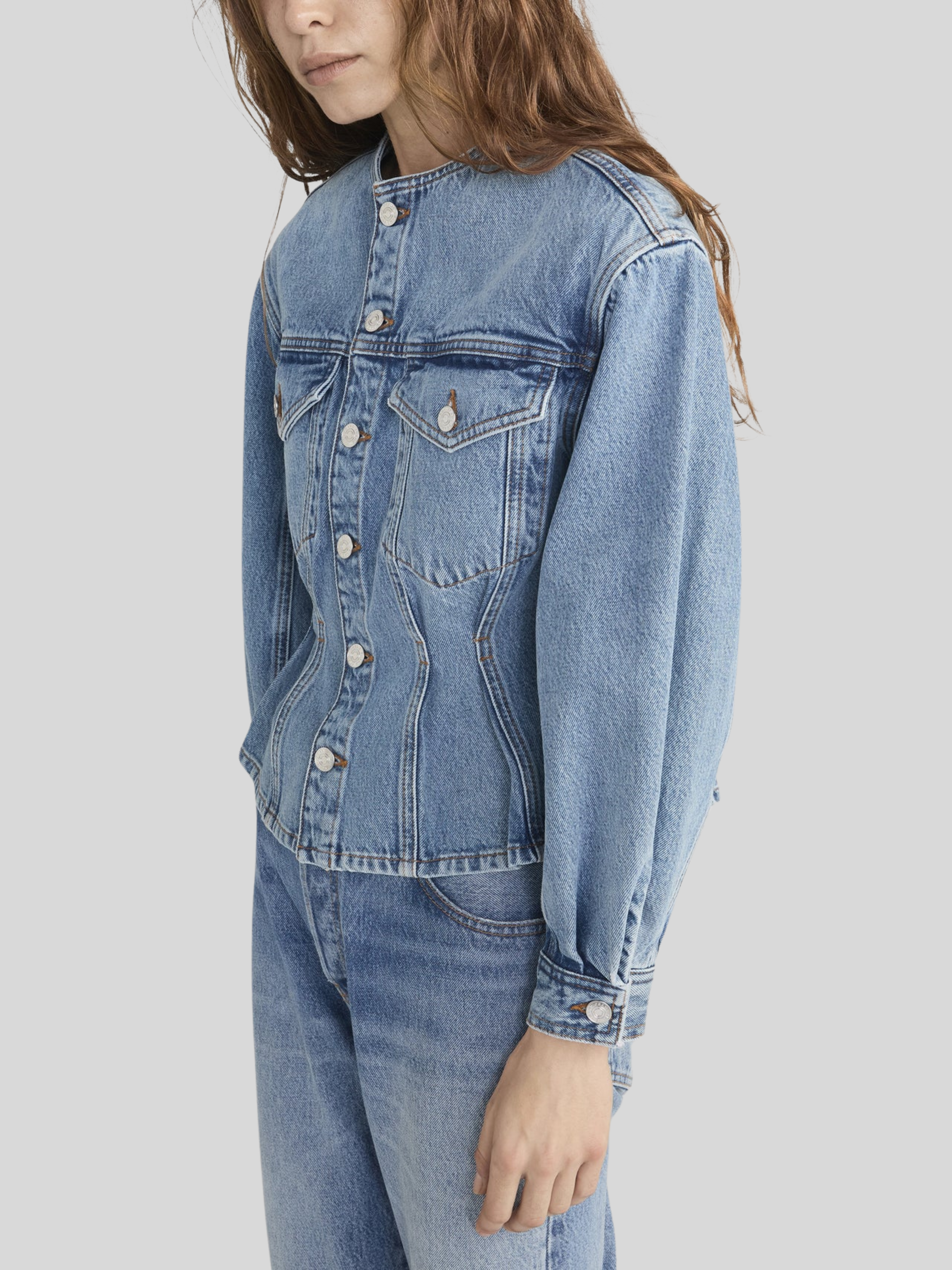 新品デニムジャケットMANY PATCHED COLLARLESS JACKET FRAME | Nipped Collarless Denim Jacket | FIVESTORYNY.COM – Fivestory