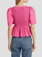 Pink Cotton Poplin Open-Neck Smock Blouse,Ganni,- Fivestory New York