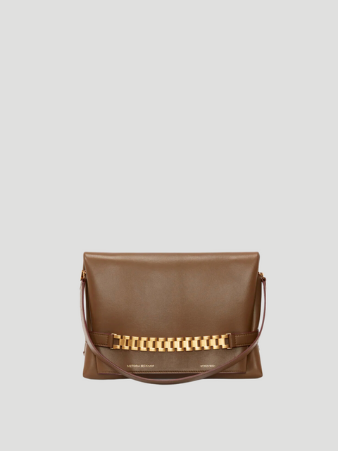 Chain Pouch with Strap in Khaki Leather,Victoria Beckham,- Fivestory New York
