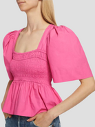 Pink Cotton Poplin Open-Neck Smock Blouse,Ganni,- Fivestory New York