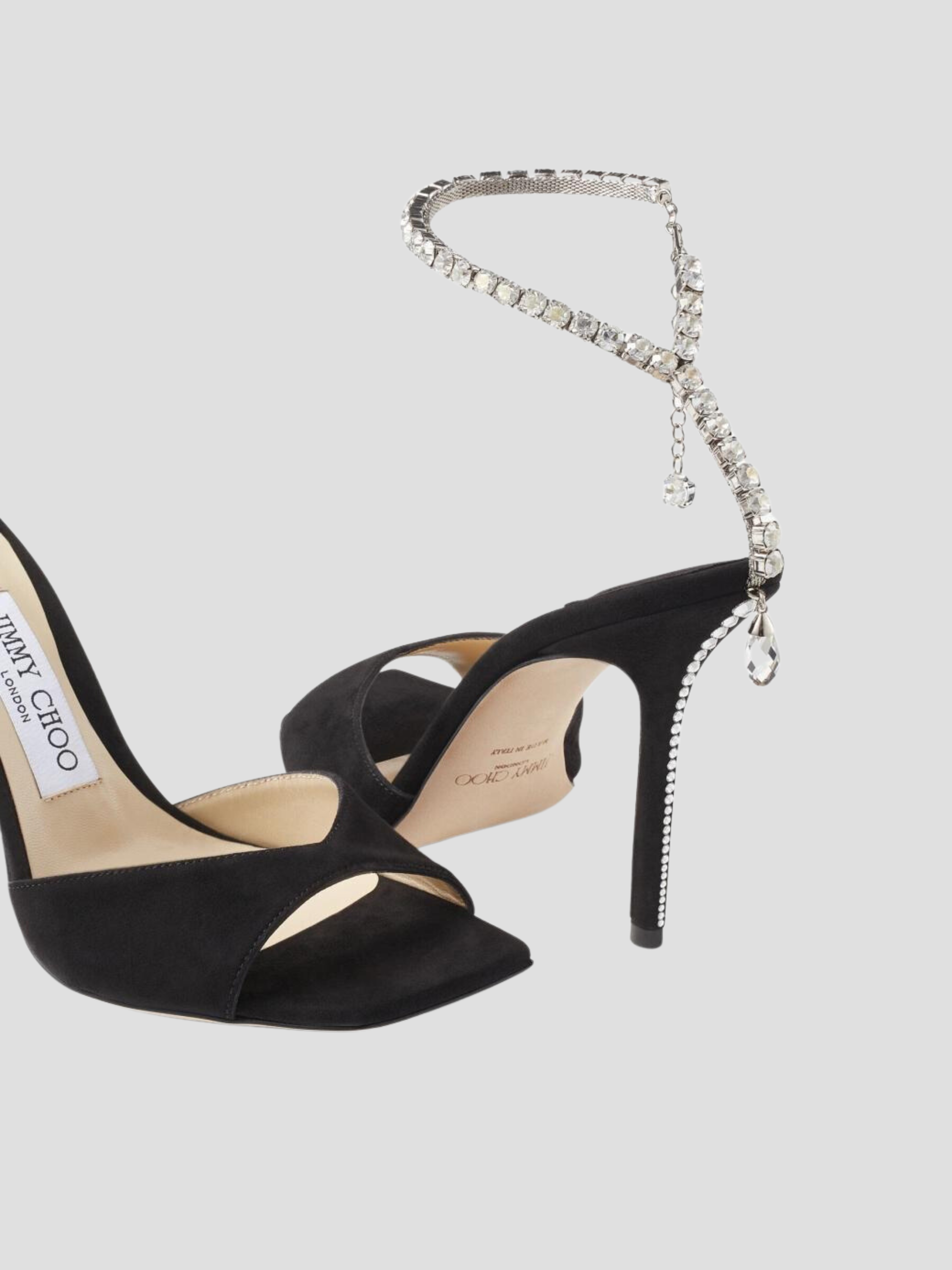 Saeda Sandal 100mmÊBlack Suede Sandals with Crystal Embellishment,Jimmy Choo,- Fivestory New York