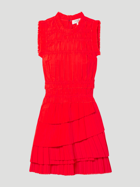 Greir Pleating Sleveless Mini Dress in Red,Sea,- Fivestory New York