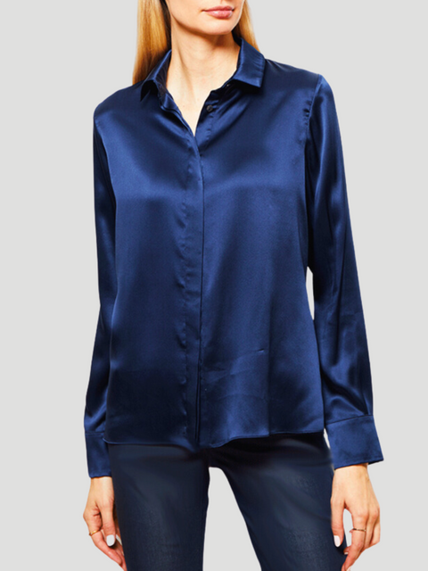 Silk Charmeuse Fitted Blouse in Midnight,Rani Arabella,- Fivestory New York