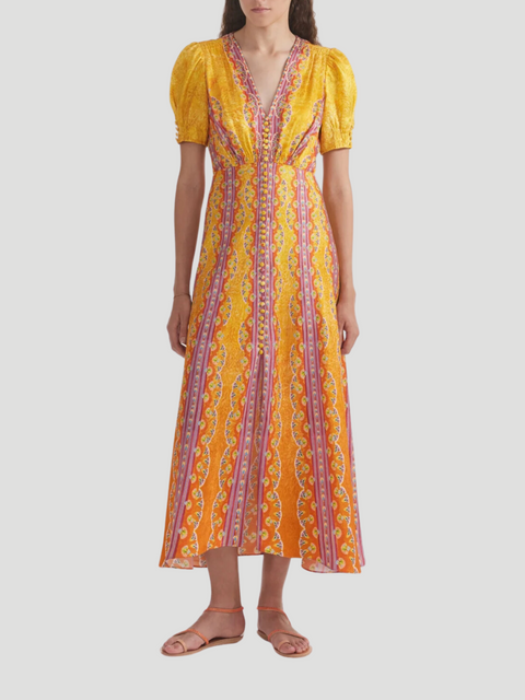 Lea Short Sleeve Printed Long Dress,Saloni,- Fivestory New York