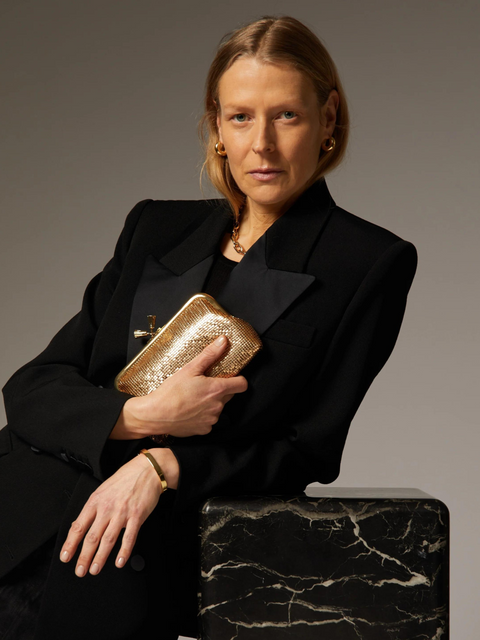 Maud Clutch Tassel in Gold Metal Mesh,Anya Hindmarch,- Fivestory New York