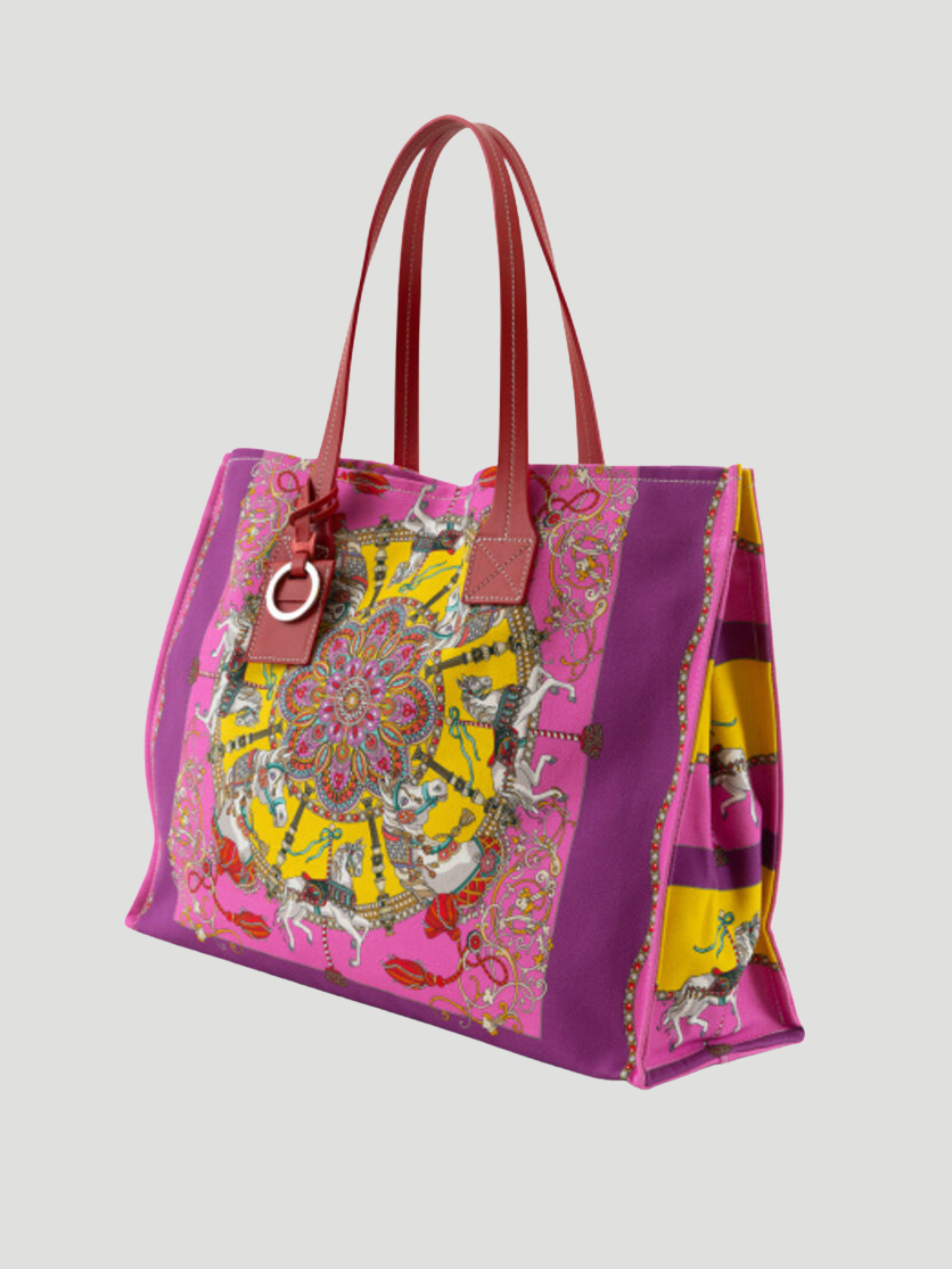 Pink Toy Horses Printed Tote Bag,Rani Arabella,- Fivestory New York