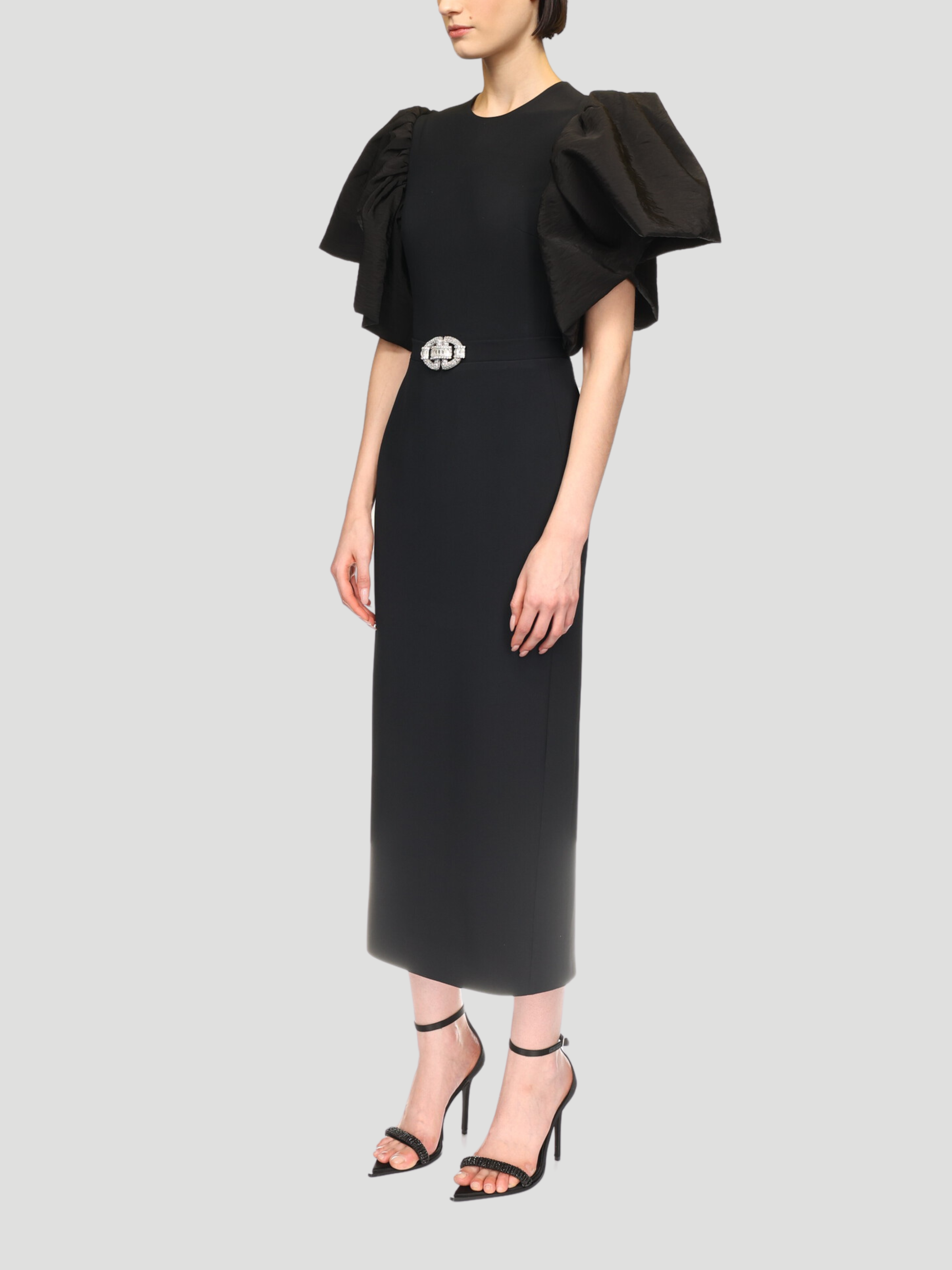 Puff Sleeve & Buckle Embroidered Detail Midi Dress,David Koma,- Fivestory New York