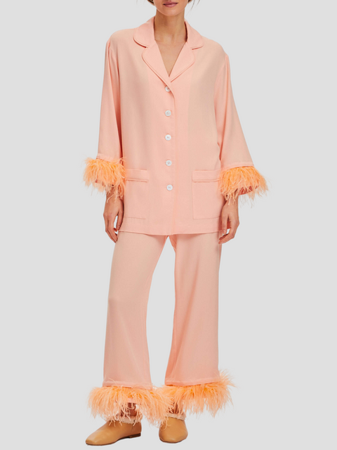 Party Pajama Set with Detachable Feathers in Peach,Sleeper,- Fivestory New York
