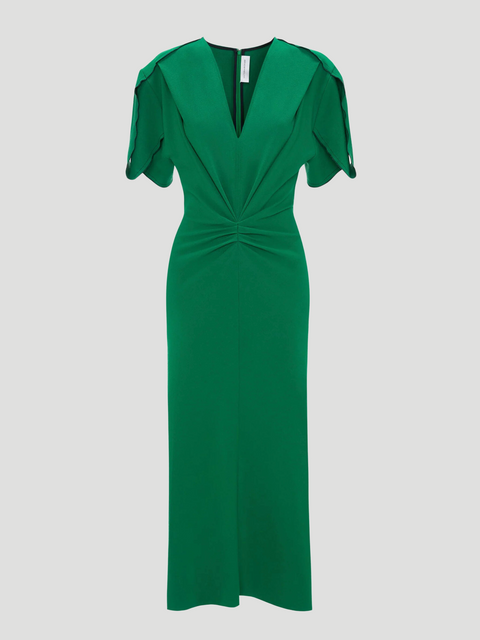 Gathered V-Neck Midi Dress,Victoria Beckham,- Fivestory New York