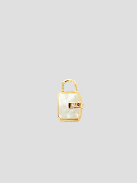 Mini Padlock Pendant 18k Yellow Gold Mother of Pearl,James Banks,- Fivestory New York
