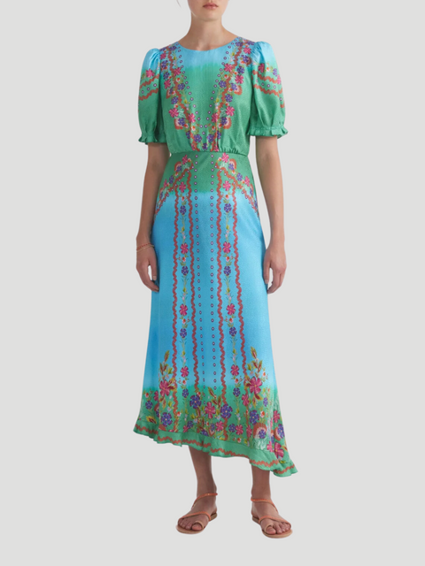 Vida-D Border Printed Silk Midi Dress,Saloni,- Fivestory New York