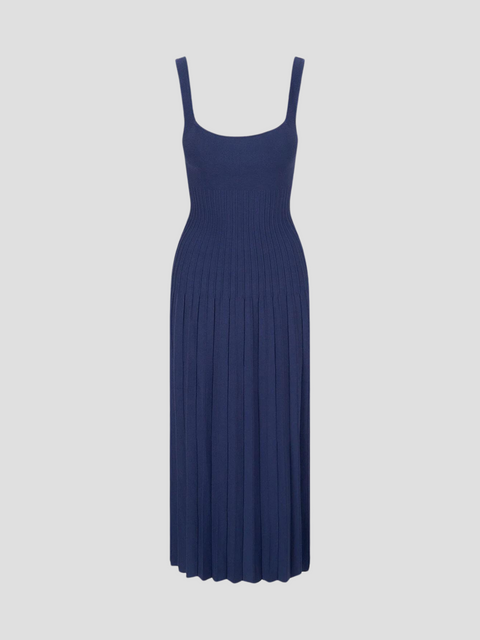 Ellison Navy Sleeveless Midi Dress,Staud,- Fivestory New York