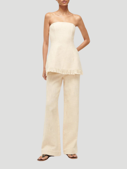 Silvia Strapless Frayed Cotton-Tweed Top