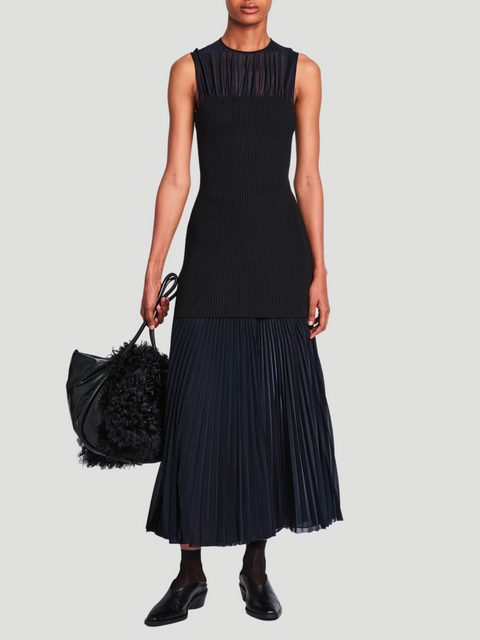 Niki Sheer Pleated Jersey Long Dress with Knit Bodice,PROENZA SCHOULER,- Fivestory New York