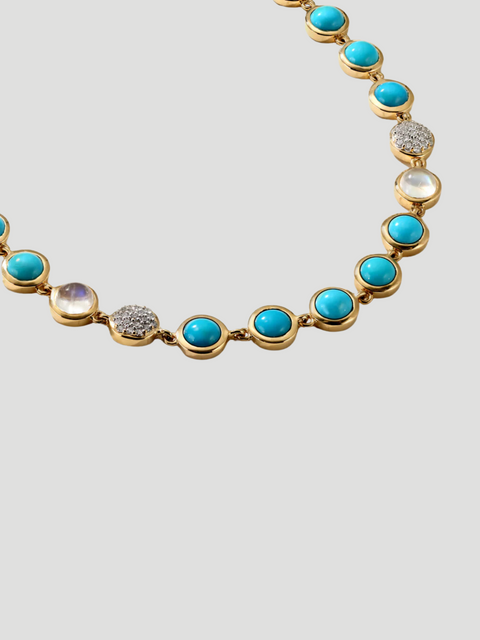 18K Yellow Gold Bubble Diamond and Turquoise Necklace,Mark Henry,- Fivestory New York