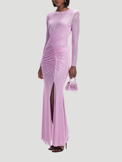 Pink Rhinestone Mesh Maxi Dress,Self-Portrait,- Fivestory New York