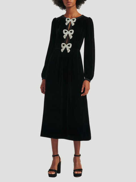 Camille Bow-Embellished Velvet Midi Dress,Saloni,- Fivestory New York