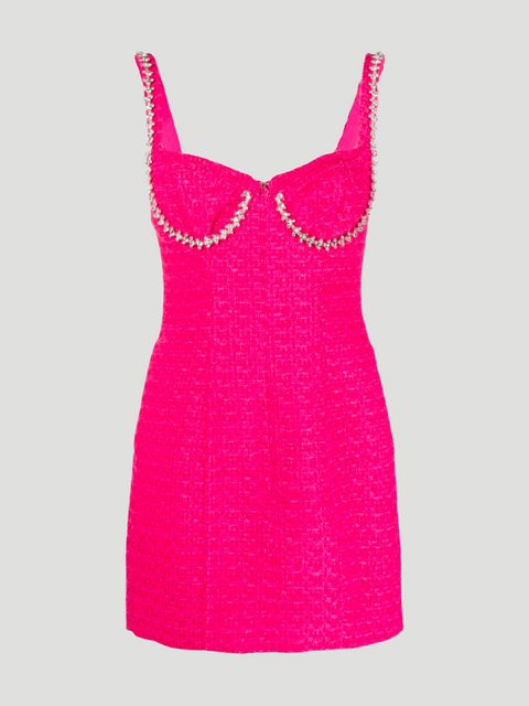Pink Bouclé Diamante Bust Mini Dress,SELF PORTRAIT,- Fivestory New York
