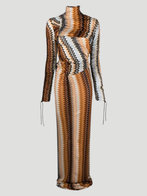 Printed Ruched Turtleneck Maxi Dress,MISSONI,- Fivestory New York