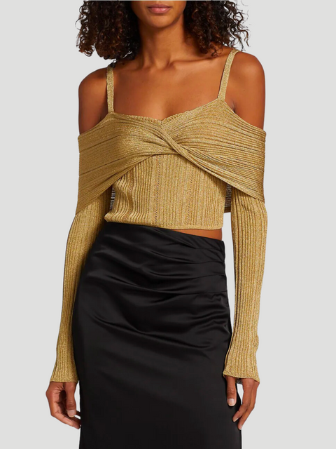 Gold Cropped Knitted Top,Jason Wu Collection,- Fivestory New York