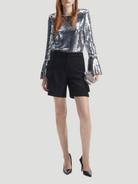 Silver Sequin Flared Sleeve Top,Self-Portrait,- Fivestory New York