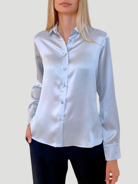 Silk Charmeuse Fitted Blouse in Light Blue