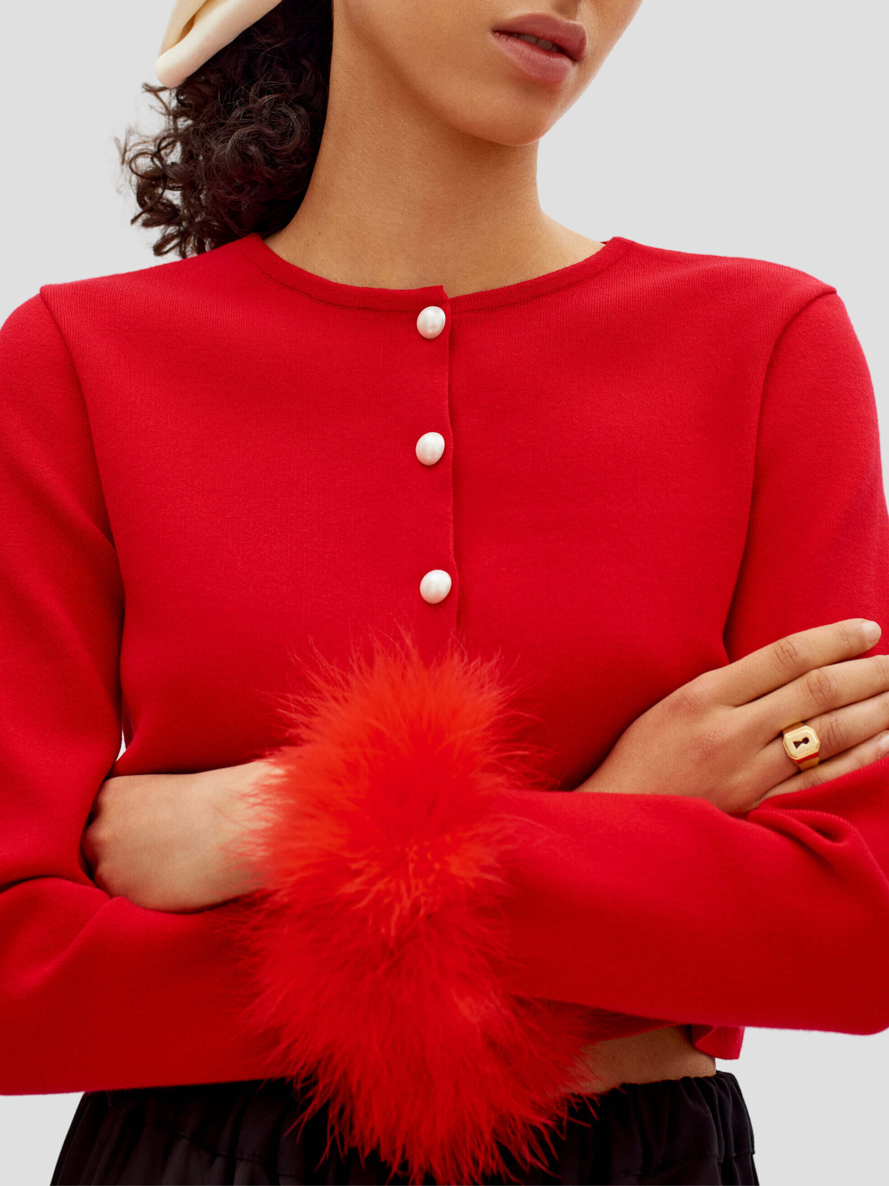 Red Knitted Cardigan w/ Detachable Feathers,SLEEPER,- Fivestory New York