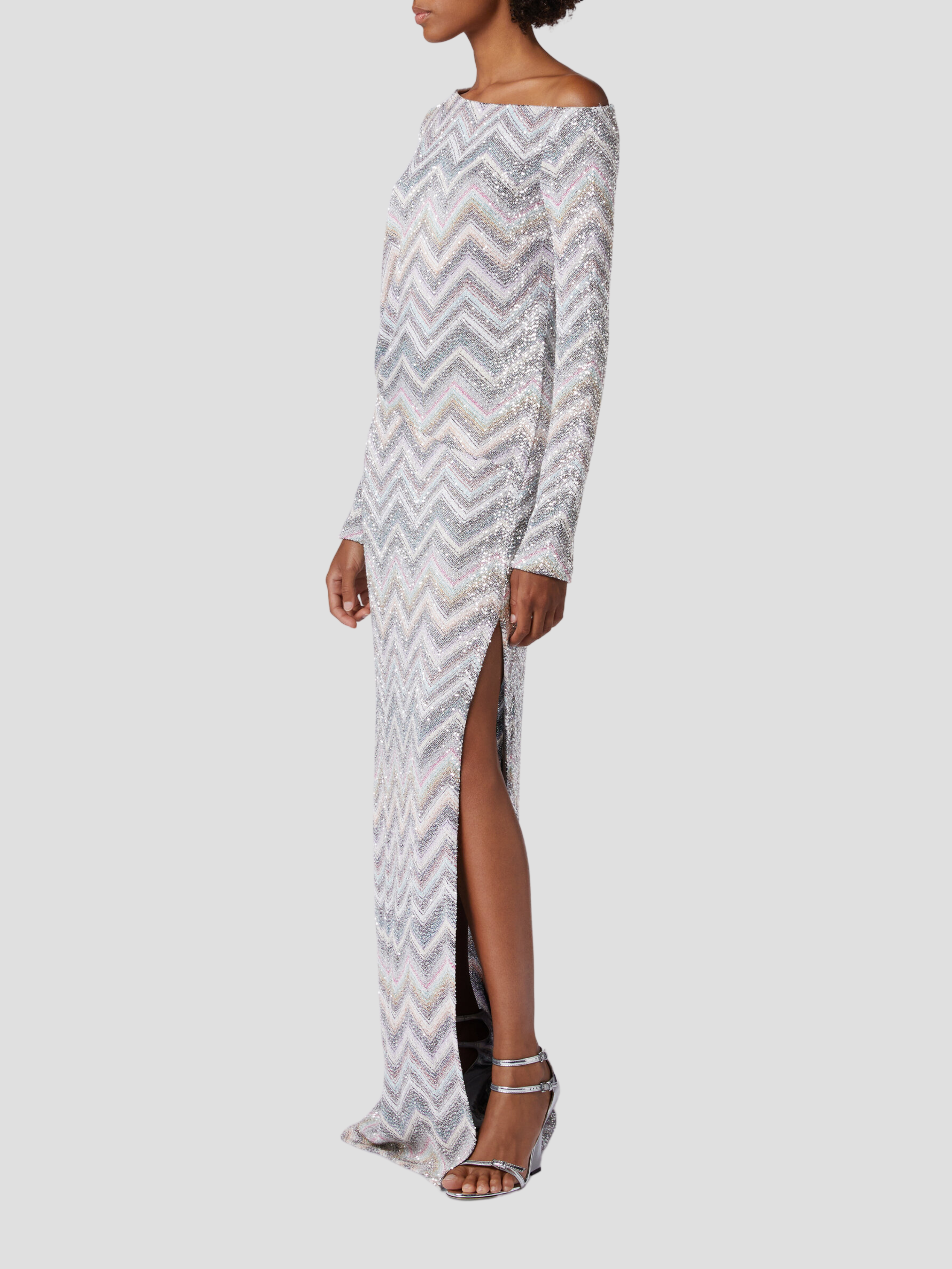 Light Grey Zig Zag Sequins Maxi Dress,MISSONI,- Fivestory New York