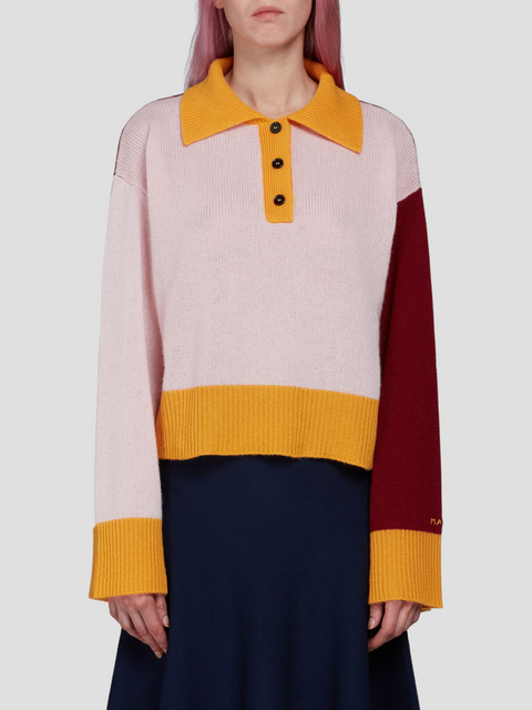 Cashmere Shirt Sweater in Pink Multi,Marni,- Fivestory New York