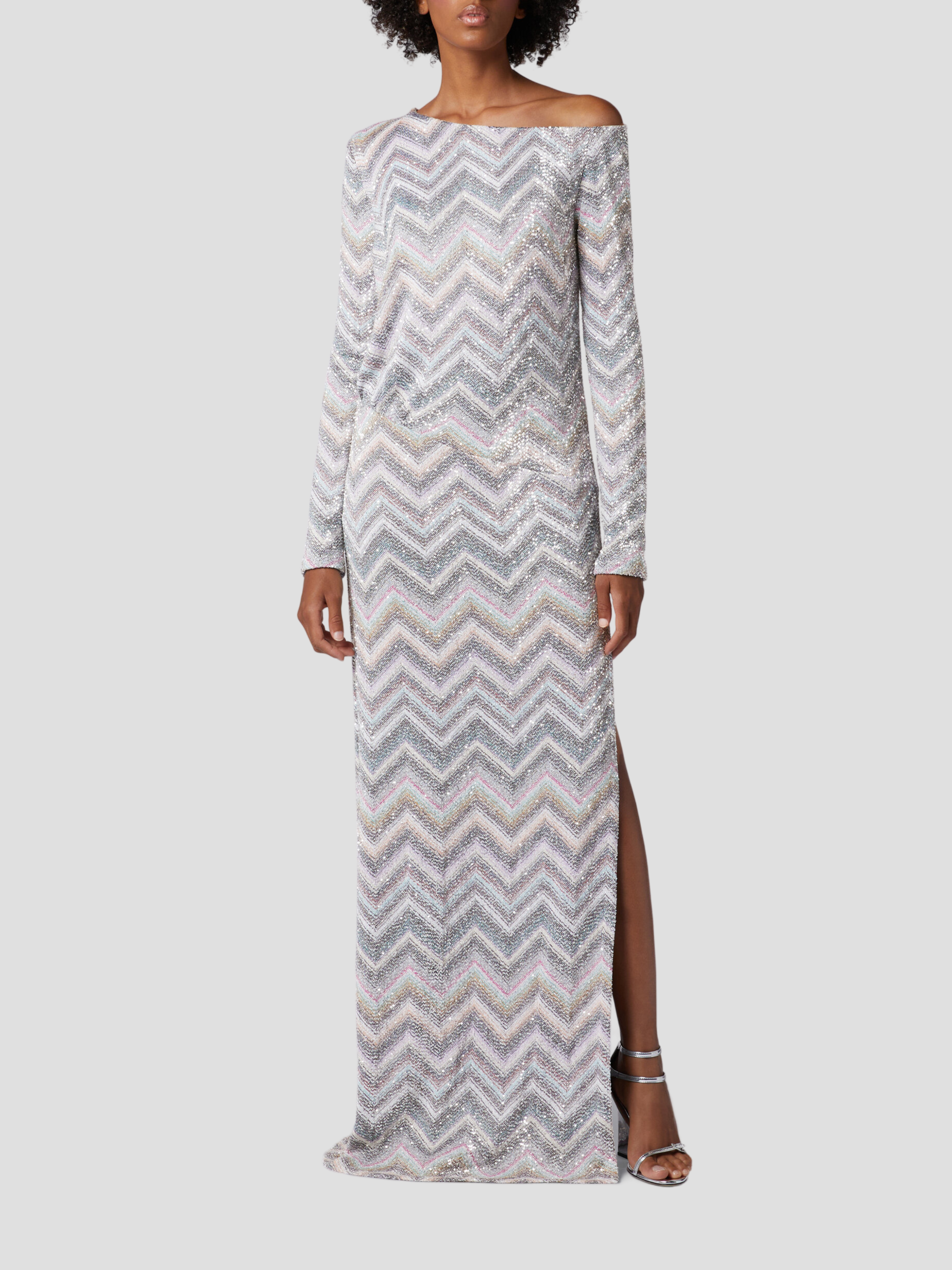 Light Grey Zig Zag Sequins Maxi Dress,MISSONI,- Fivestory New York